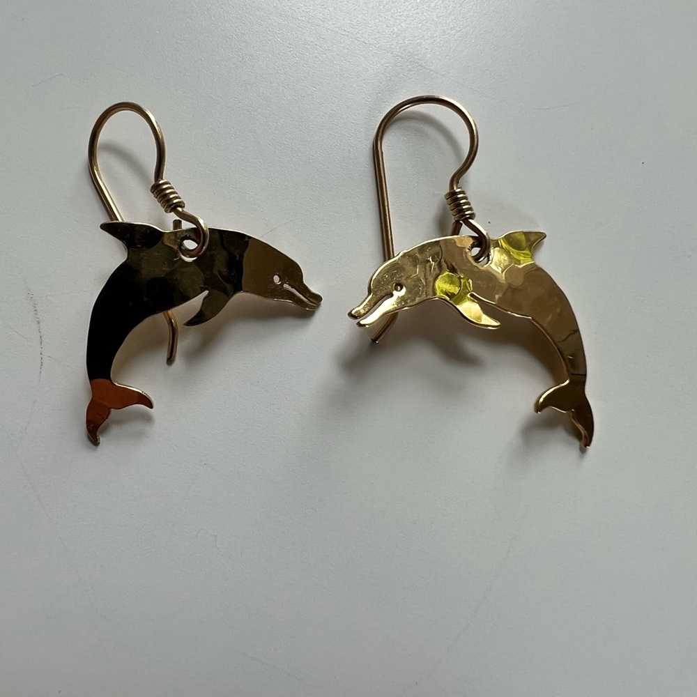 Wild Byrd Gold Dolphin dangle drop earrings
